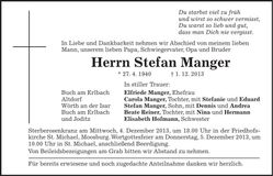Traueranzeige Stefan Manger