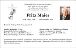 Traueranzeige Fritz Maier