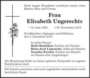 Traueranzeige Elisabeth Ungerechts