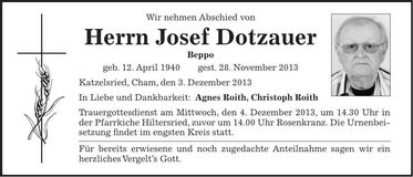 Traueranzeige Josef Dotzauer