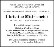 Traueranzeige Christine Mittermeier