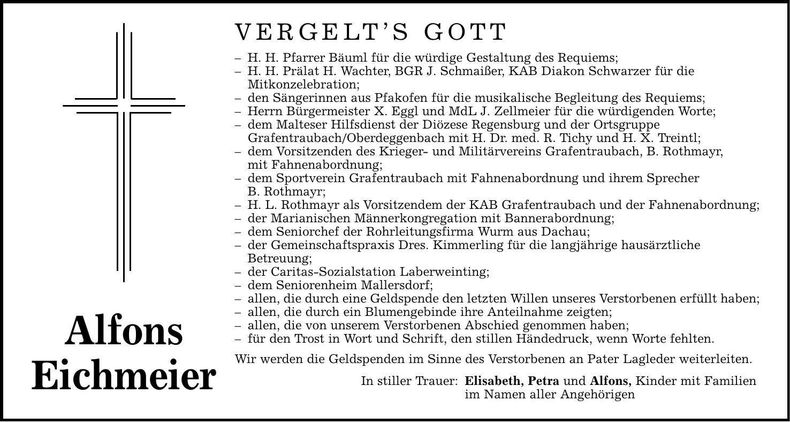 Traueranzeige Alfons Eichmeier