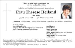 Traueranzeige Therese Heiland