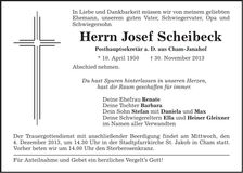 Traueranzeige Josef Scheibeck