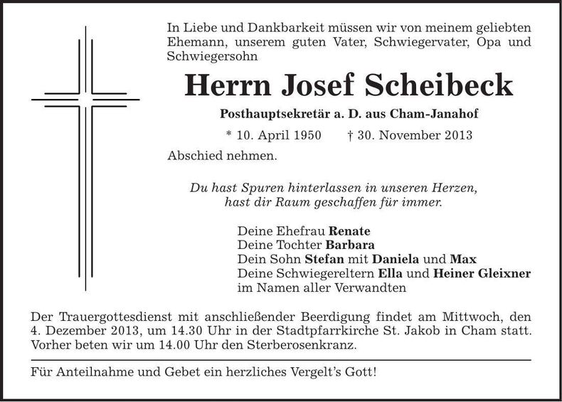 Traueranzeige Josef Scheibeck
