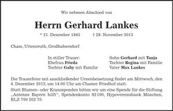Traueranzeige Gerhard Lankes
