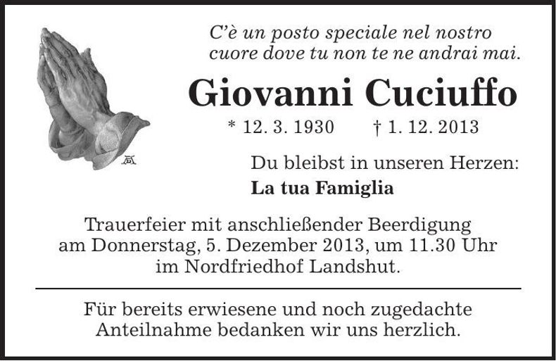 Traueranzeige Giovanni Cuciuffo