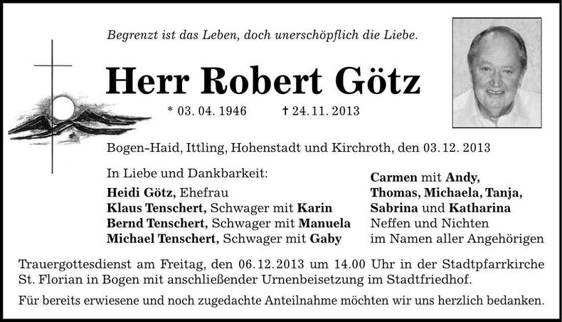 Traueranzeige Robert Götz