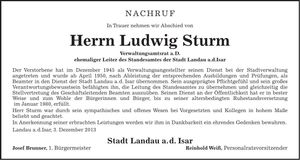 Traueranzeige Ludwig Sturm