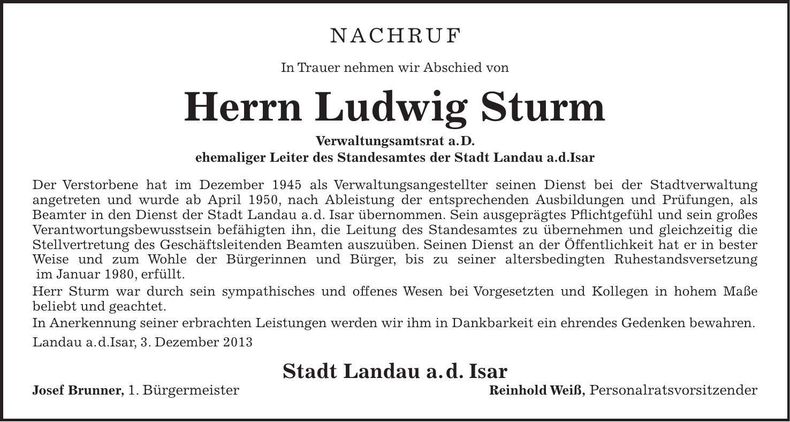 Traueranzeige Ludwig Sturm