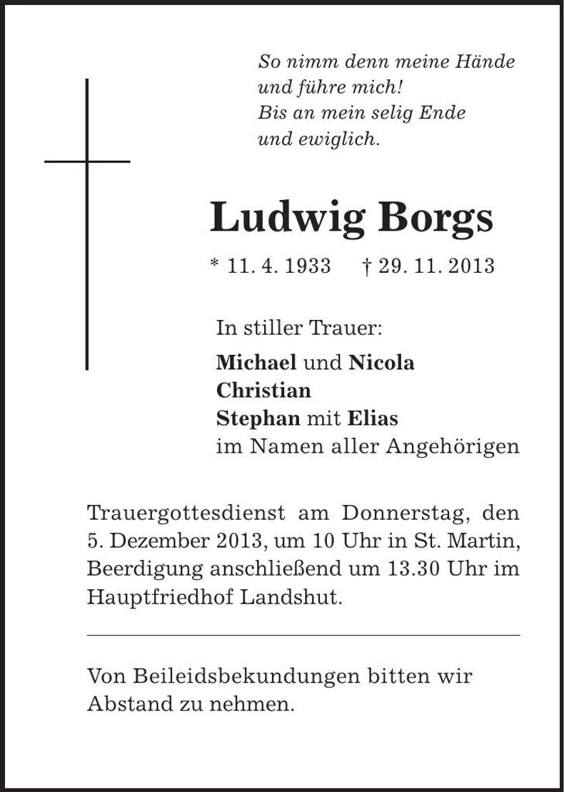Traueranzeige Ludwig Borgs
