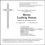 Traueranzeige Ludwig Sturm