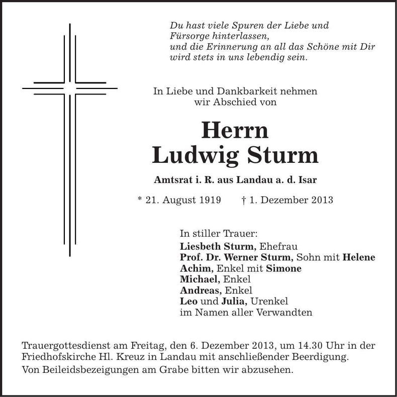 Traueranzeige Ludwig Sturm