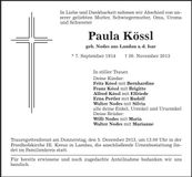 Traueranzeige Paula Kössl