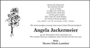 Traueranzeige Angela Jackermeier