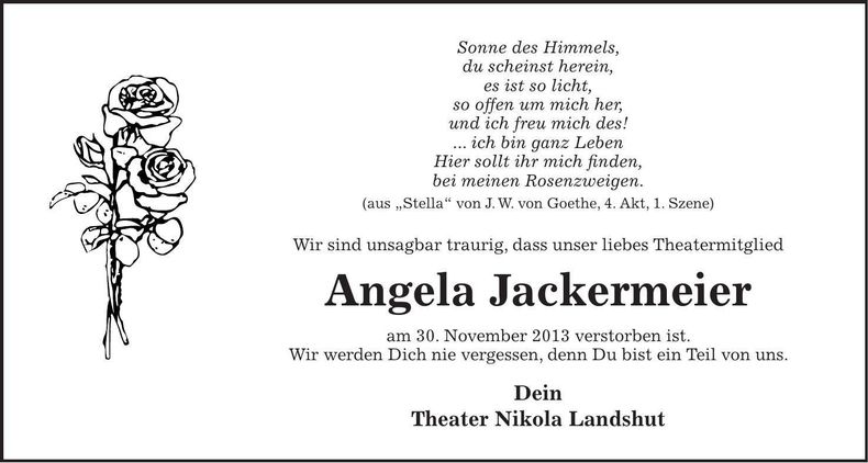 Traueranzeige Angela Jackermeier