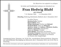Traueranzeige Hedwig Blabl