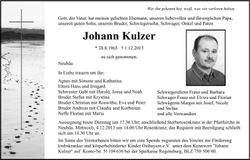 Traueranzeige Johann Kulzer