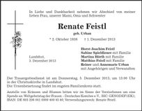 Traueranzeige Renate Feistl