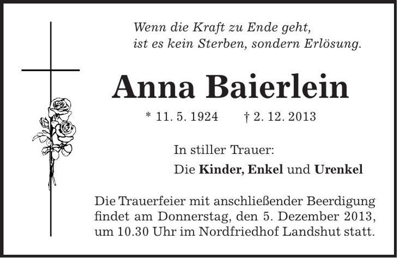 Traueranzeige Anna Baierlein