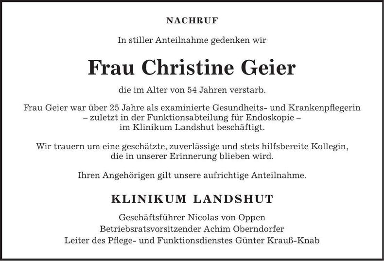 Traueranzeige Christine Geier