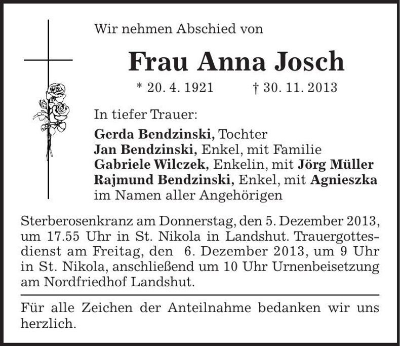 Traueranzeige Anna Josch