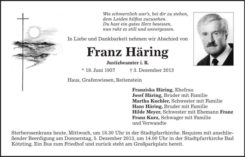 Traueranzeige Franz Häring