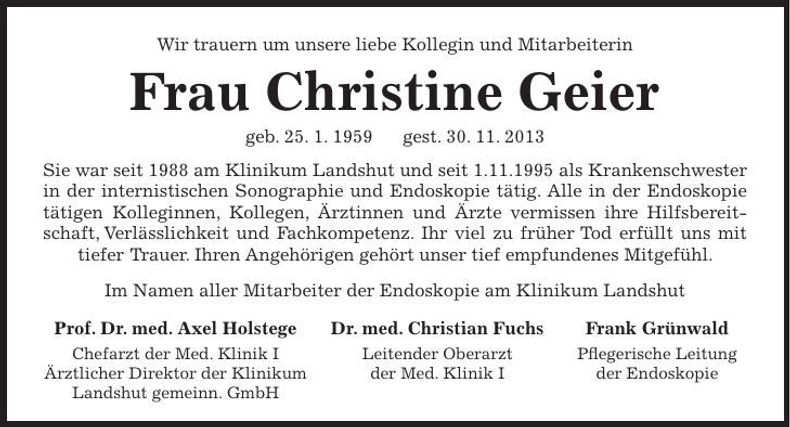 Traueranzeige Christine Geier