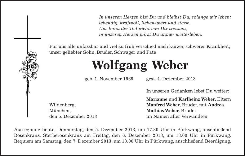 Traueranzeige Wolfgang Weber