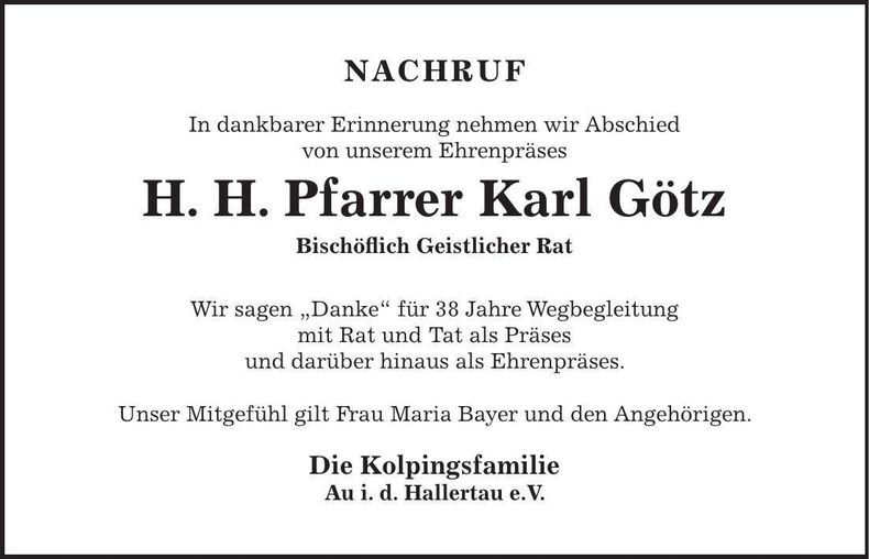 Traueranzeige Karl Götz