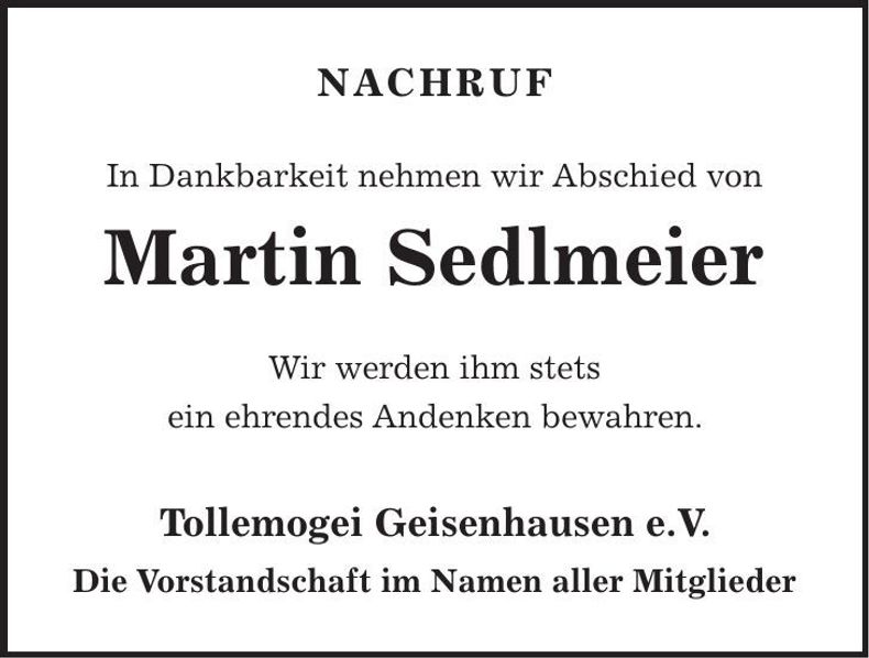 Traueranzeige Martin Sedlmeier