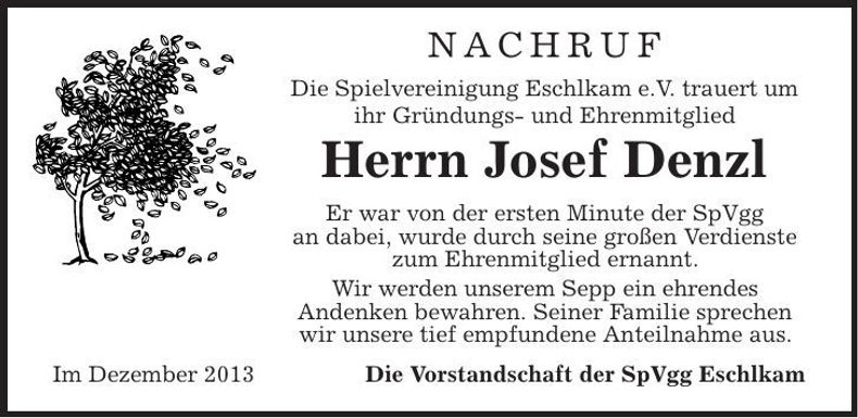 Traueranzeige Josef Denzl