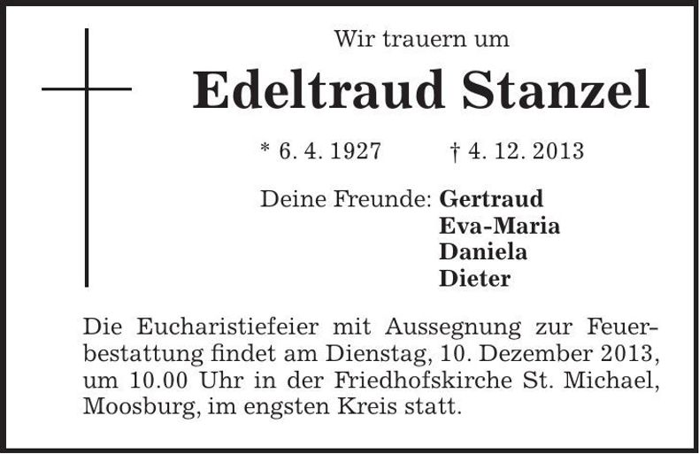 Traueranzeige Edeltraud Stanzel