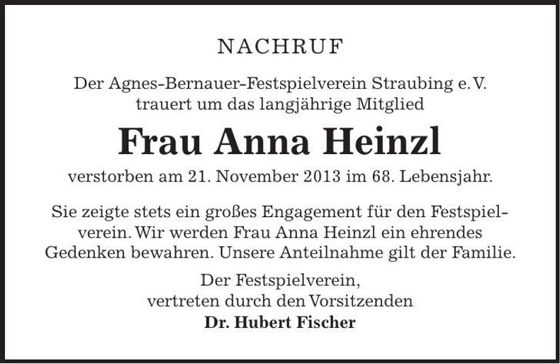 Traueranzeige Anna Heinzl