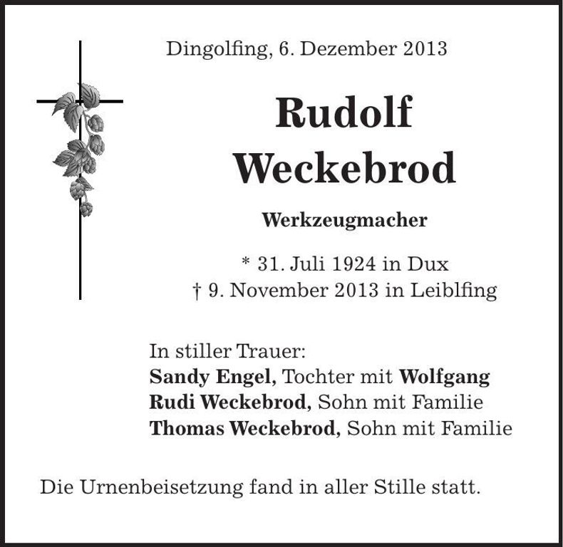 Traueranzeige Rudolf Weckebrod