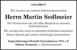 Traueranzeige Martin Sedlmeier