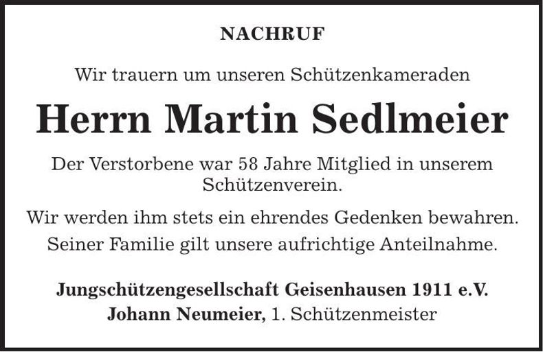 Traueranzeige Martin Sedlmeier