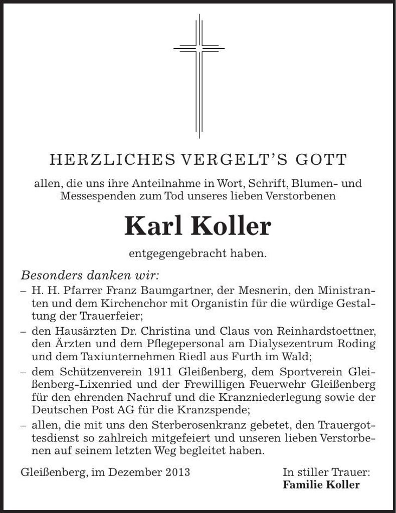 Traueranzeige Karl Koller