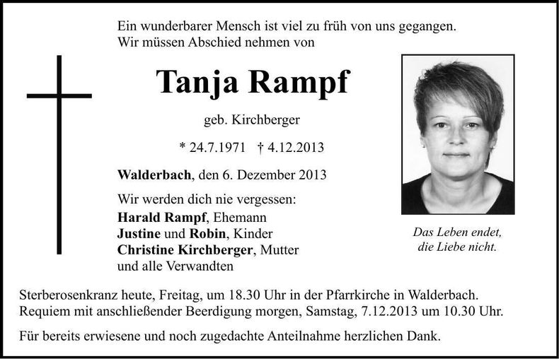 Traueranzeige Tanja Rampf