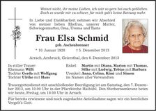 Traueranzeige Elsa Schmid