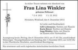 Traueranzeige Lina Winkler