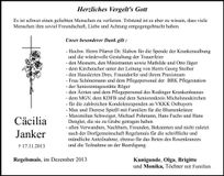 Traueranzeige Cäcilia Janker