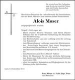 Traueranzeige Alois Moser