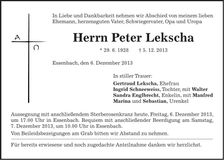 Traueranzeige Peter Lekscha
