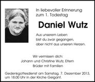 Traueranzeige Daniel Wutz