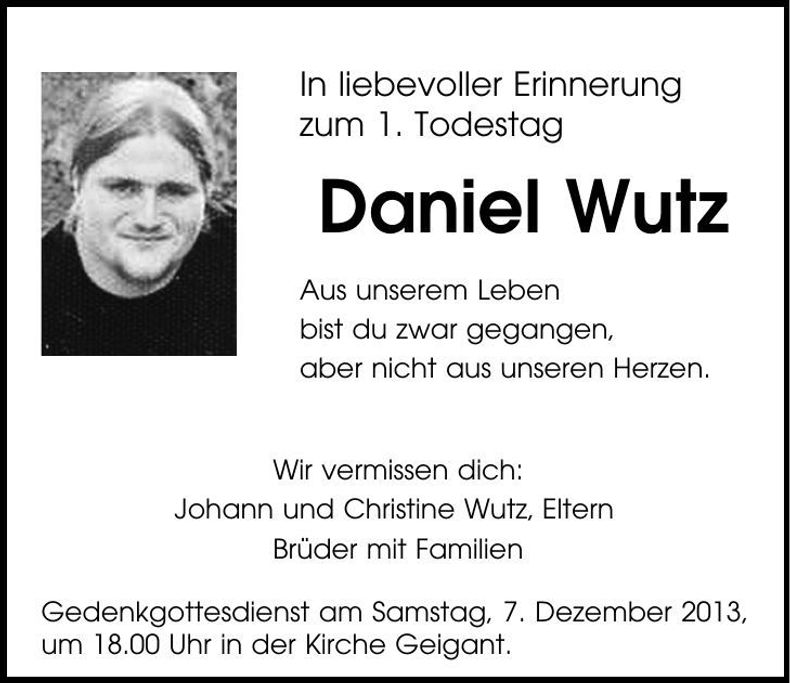 Traueranzeige Daniel Wutz