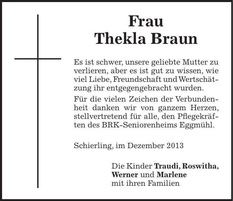 Traueranzeige Thekla Braun