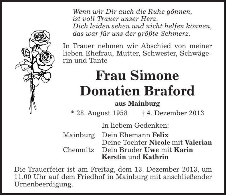 Traueranzeige Simone Donatien Braford