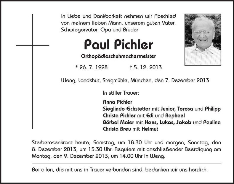 Traueranzeige Paul Pichler