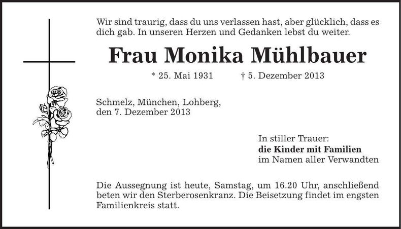 Traueranzeige Monika Mühlbauer